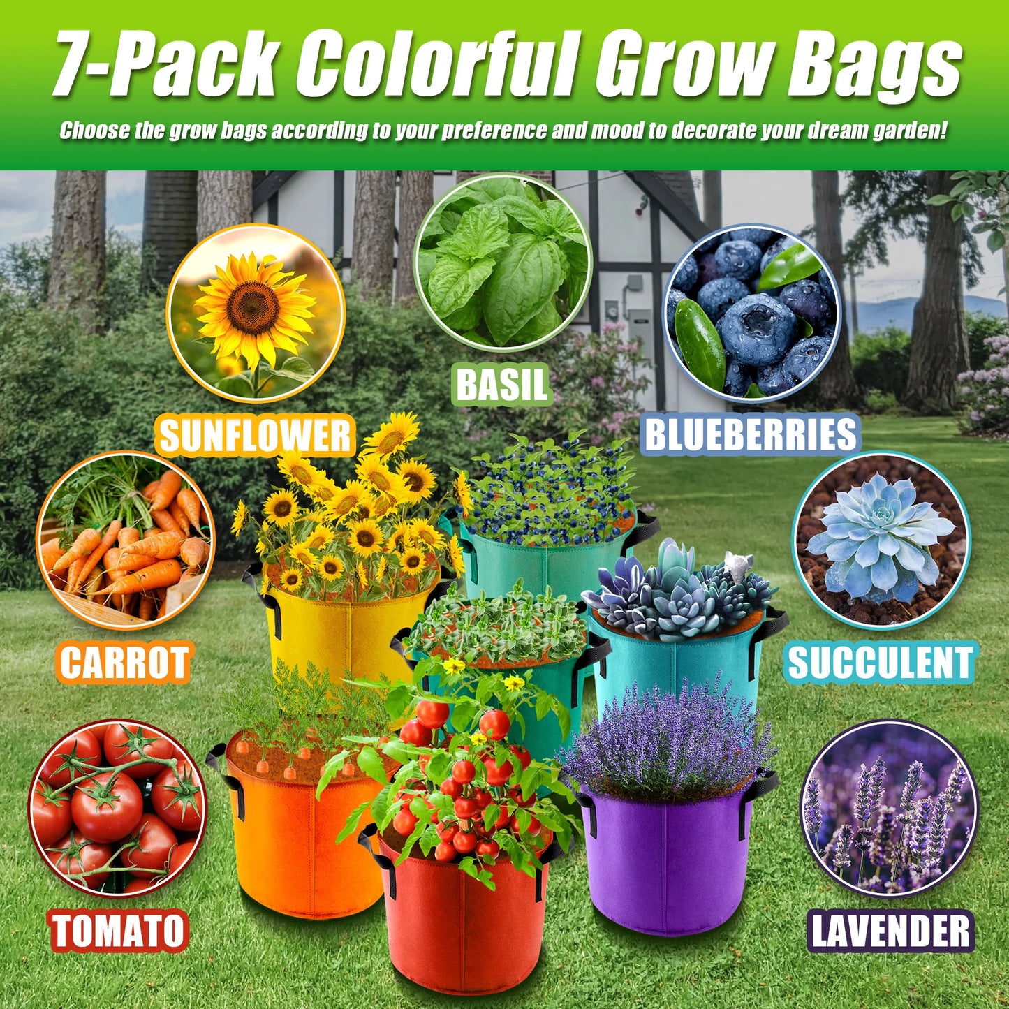 Colorful Fabric Grow Bags 7 Pack by NoEnName
