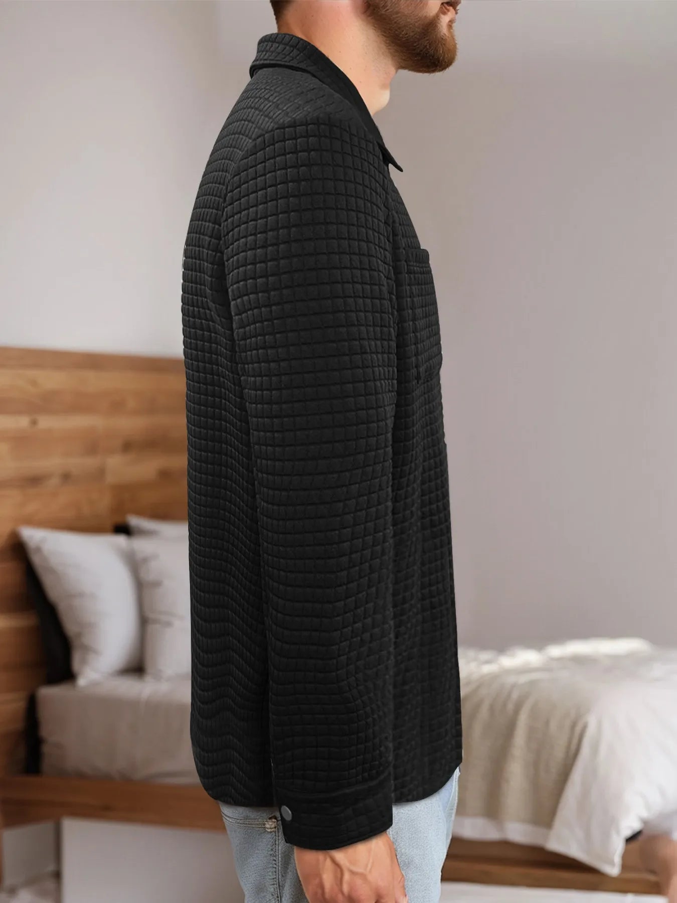 CN Guangdong Mens Waffle Pocket Warm Button Jacket Quality