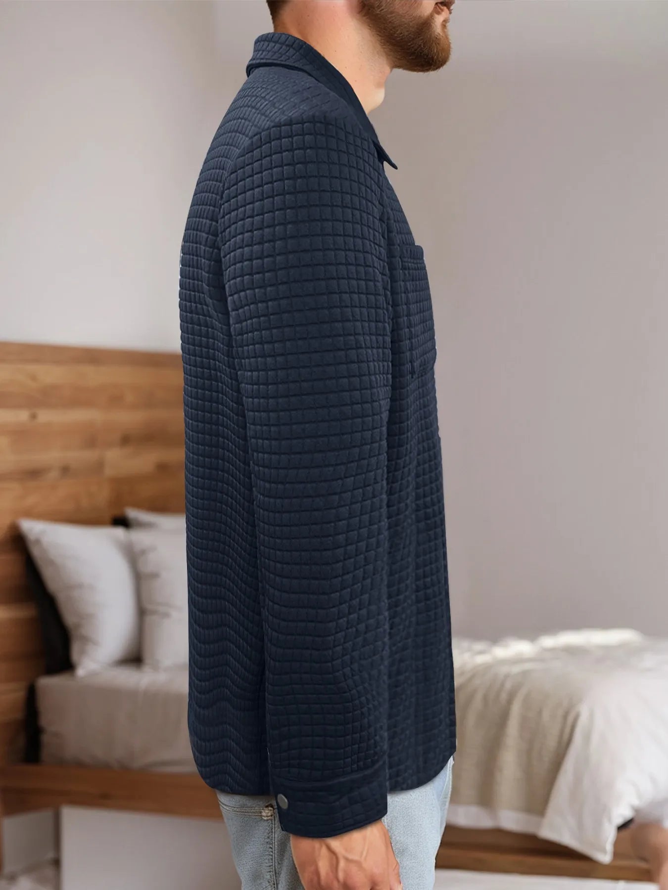 CN Guangdong Mens Waffle Pocket Warm Button Jacket Quality