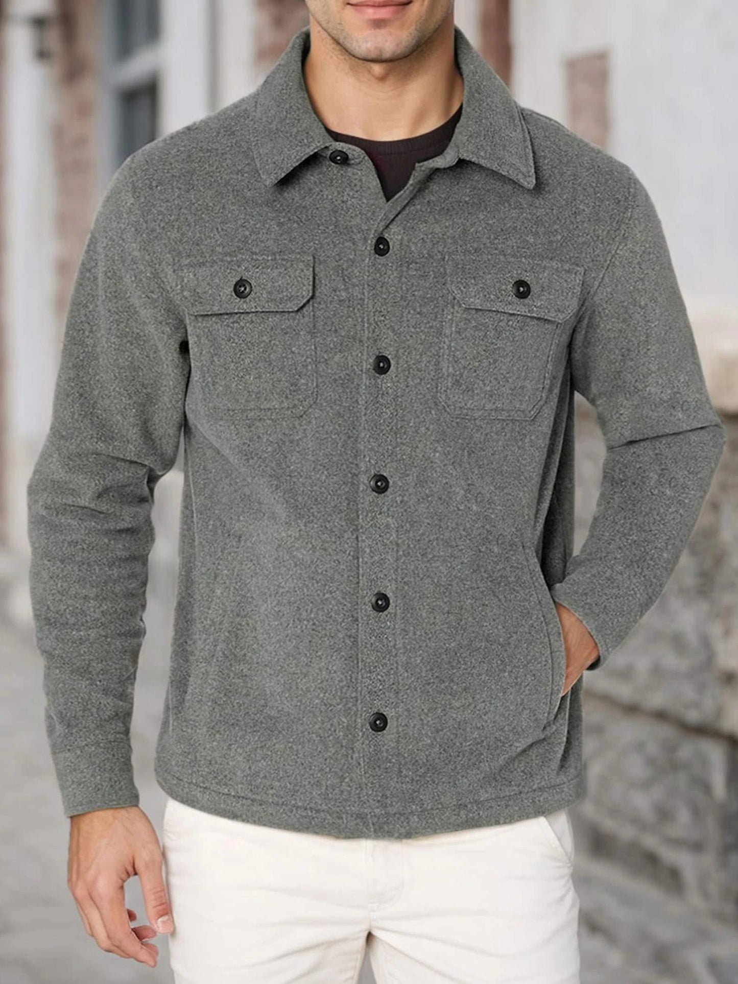 Guangdong Men's Polar Fleece Shirt Jacket Long Sleeve