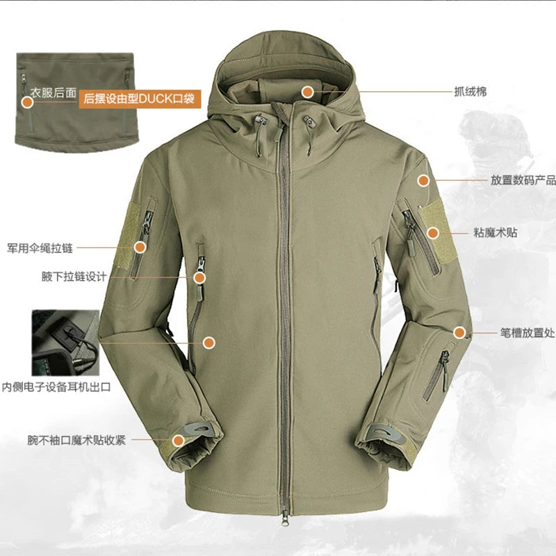 LQARMY Waterproof Softshell Jacket Outdoor Windproof Coat