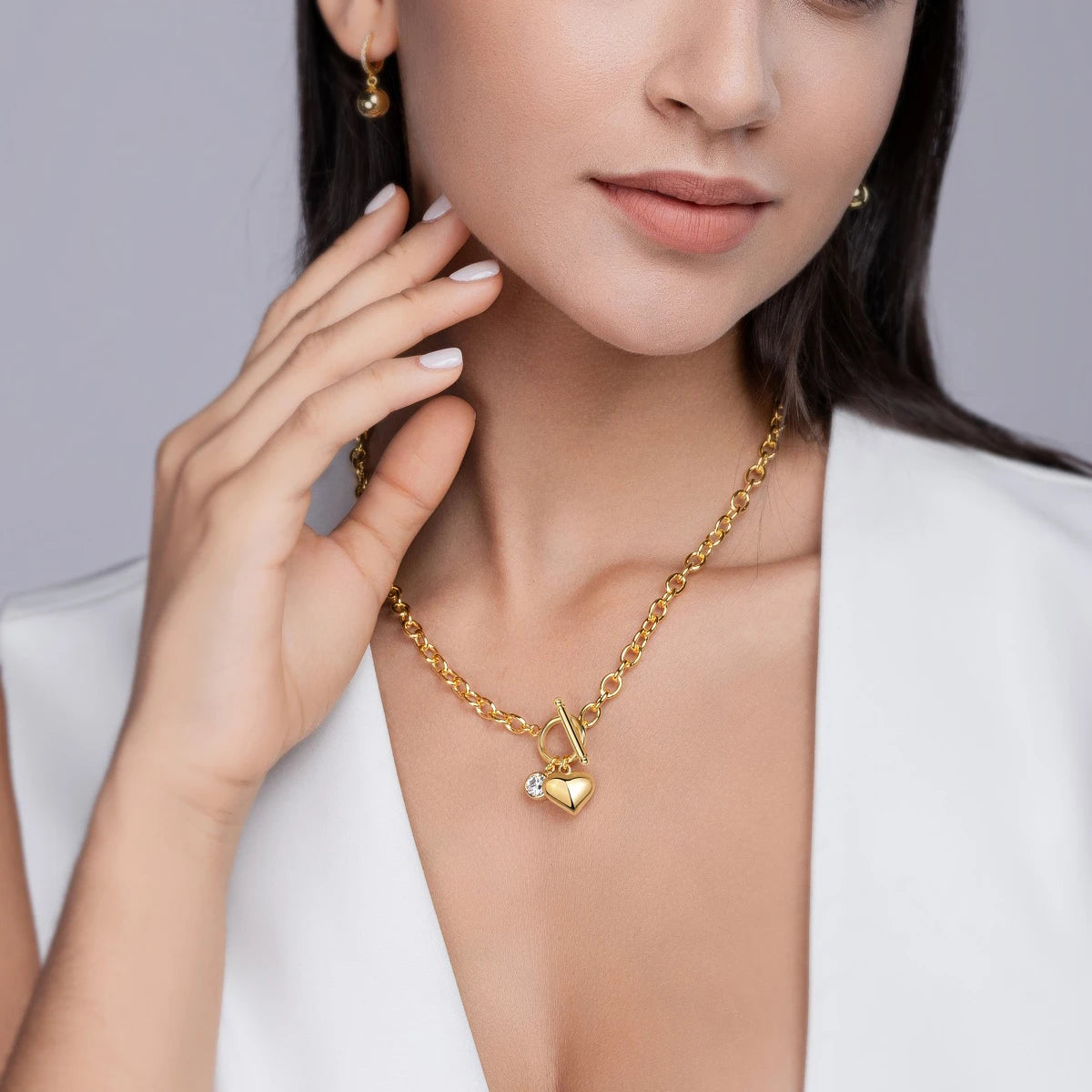 Jiuzuan Heart Pendant Necklace 18K Gold Plated 925 Silver