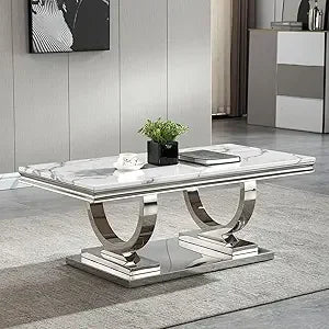 Marble Coffee Table With Mirrored Stainless Steel Base