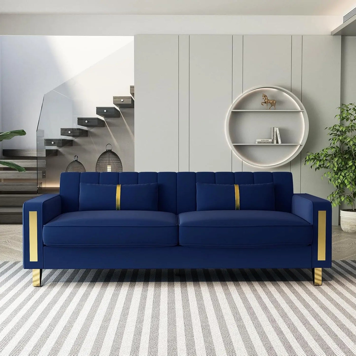 Guangbai Modern Velvet Loveseat Sectional Sofa Metal Legs