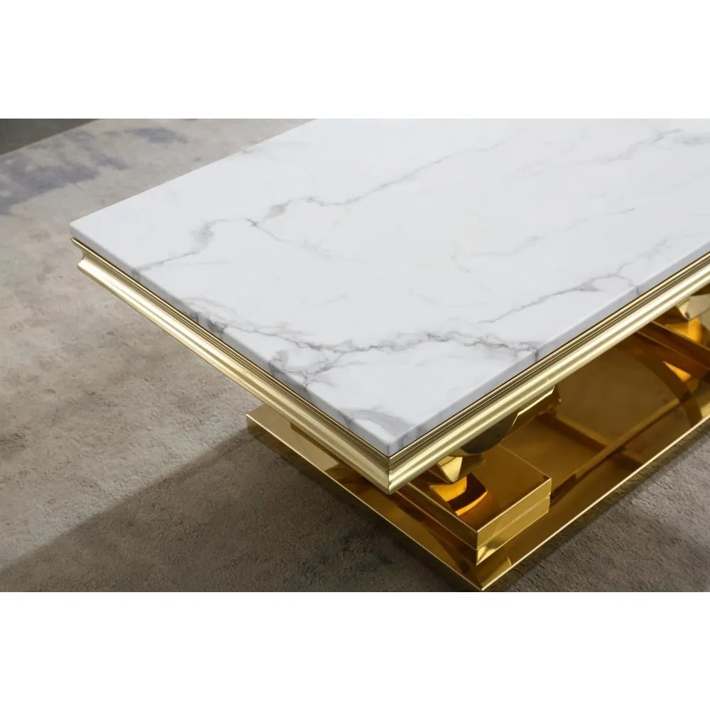 Marble Coffee Table With Mirrored Stainless Steel Base