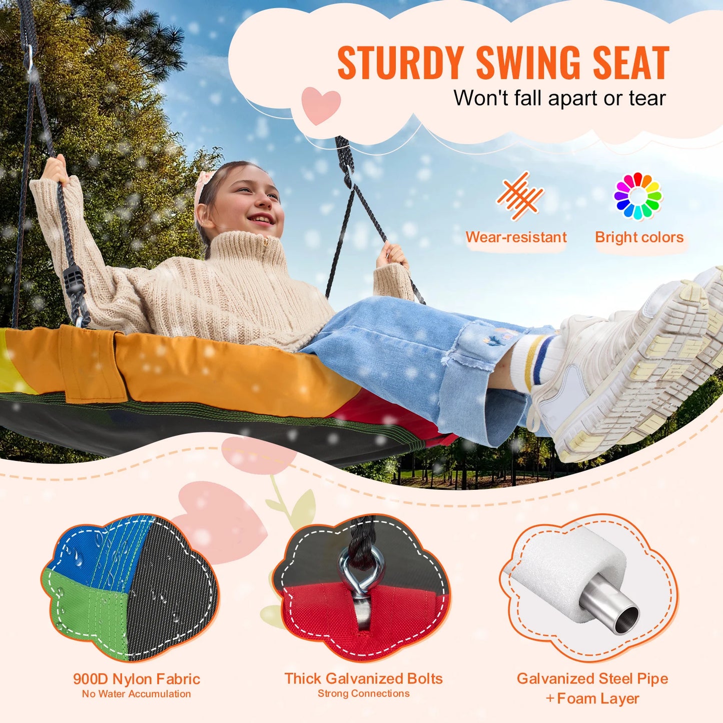 SucceBuy Saucer Tree Swing 750lbs Outdoor Round Seat