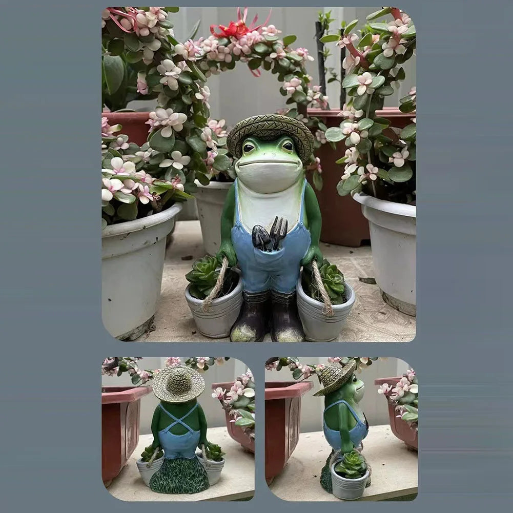 Frog Resin Yard Decor Succulent Planter Figurine Outdoor