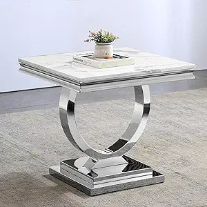 Marble Coffee Table With Mirrored Stainless Steel Base