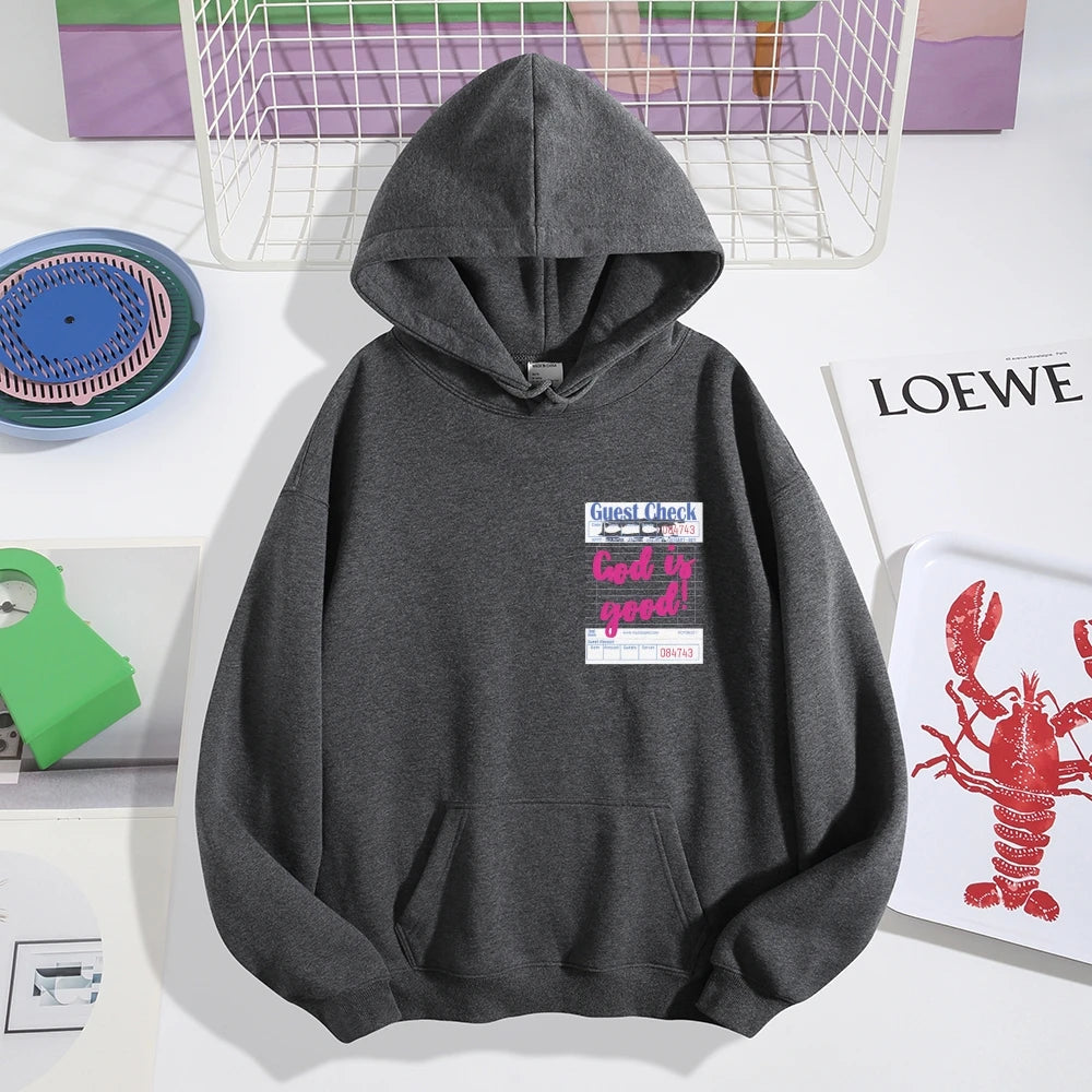 Closure Guest Check Hoodie Loose Fit Pullover for Women