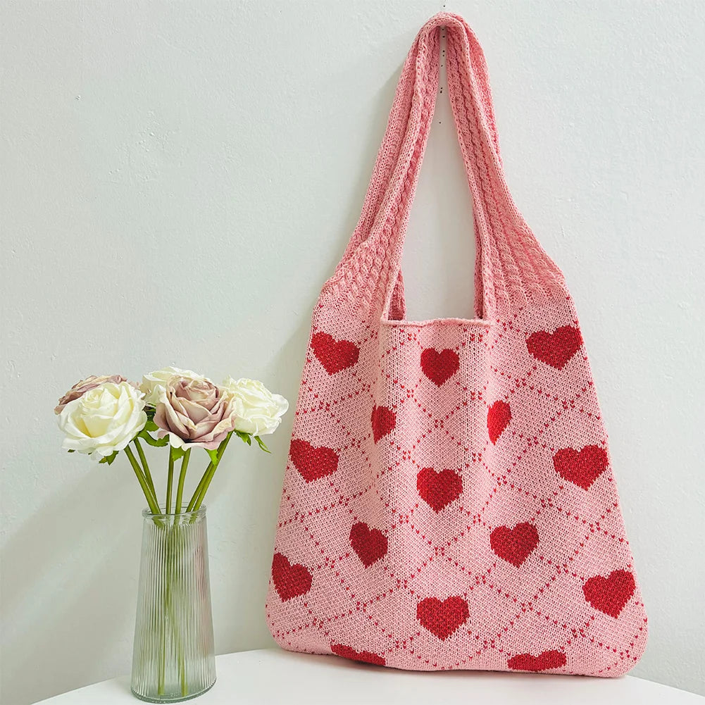 Shunmaii Heart Pattern Beach Tote Bag For Women Vacation