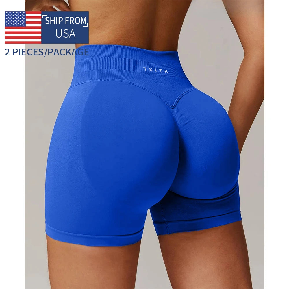 TKITK Seamless Women Yoga Shorts 2 Pack Soft Gym Running