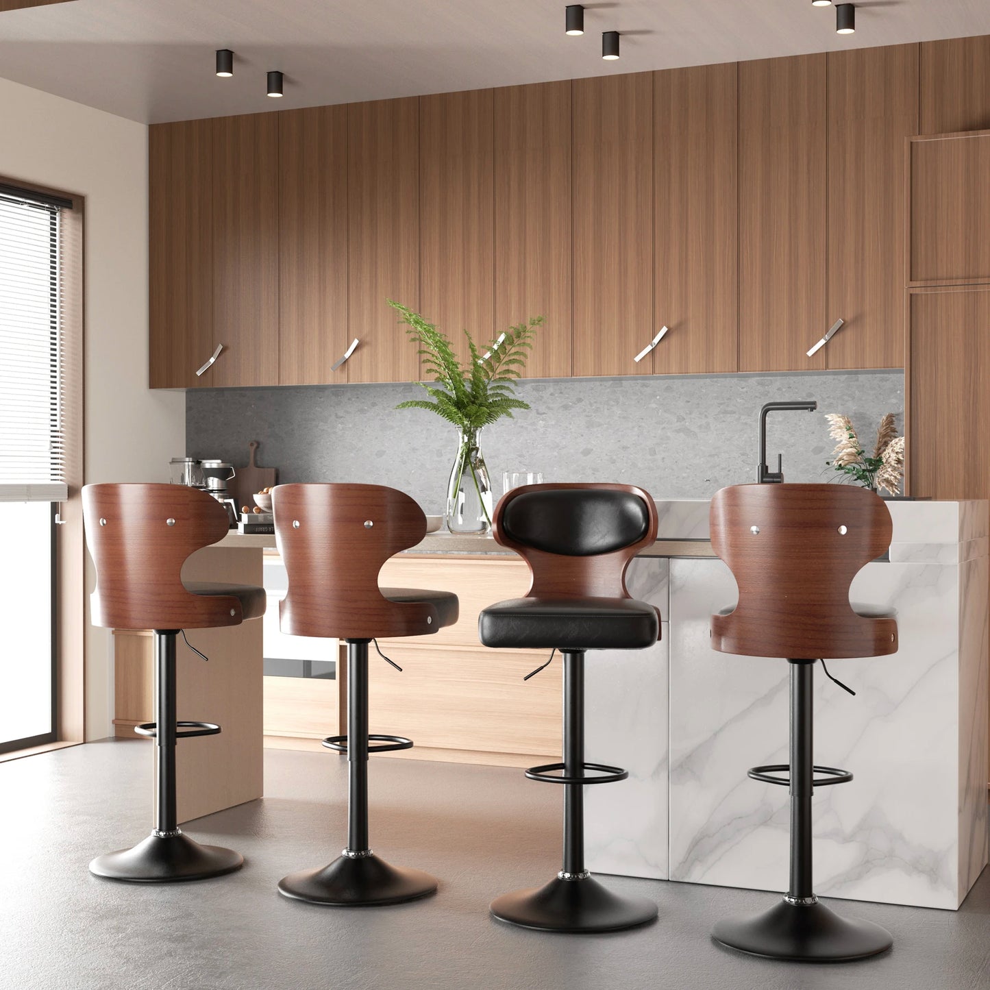 Nalupatio Bar Stool Set With Backrest And PU Leather
