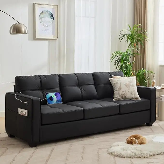 CN Sichuan Faux Leather Sofa Mid Century Tufted Loveseat