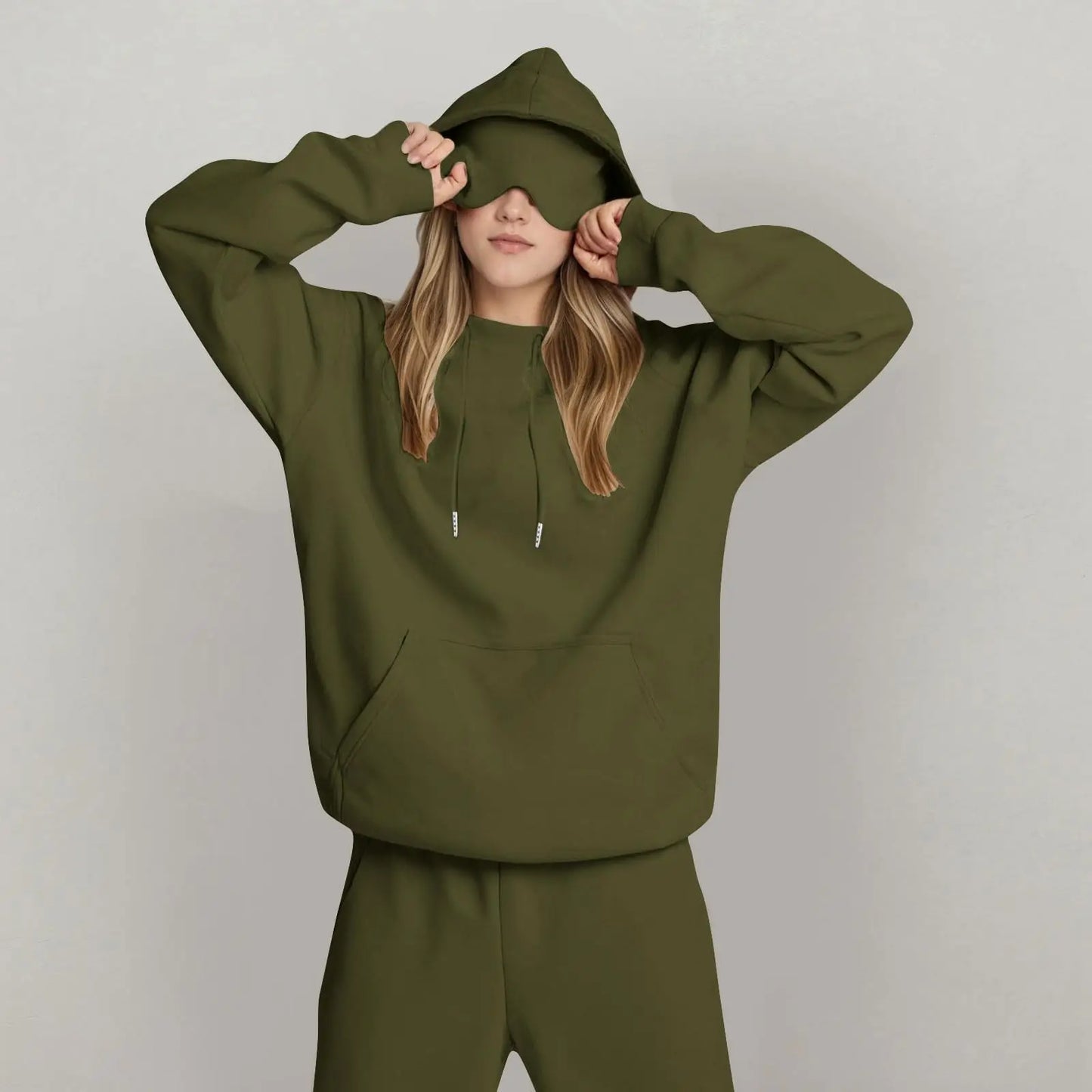 Unisex Hooded Sweatshirt With Built In Eye Mask Loose Fit