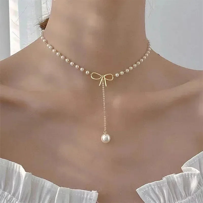 MIHJUSFDHCN Pearl Necklace Double Layer Bead Pendant