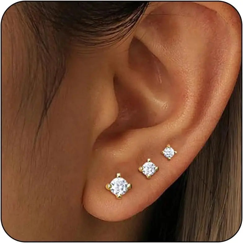 Zhejiang Sterling Silver 3 Pairs Tiny Stud Earrings Women