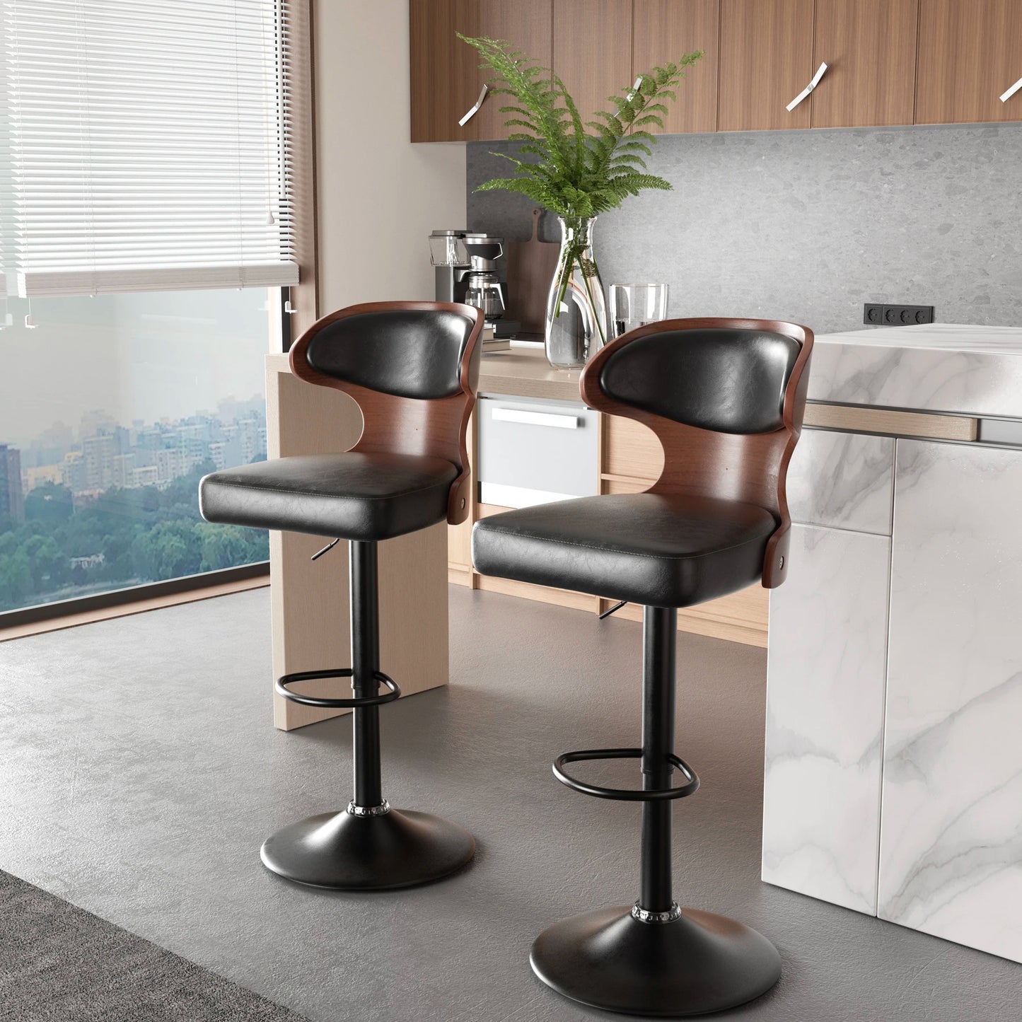 Nalupatio Bar Stool Set With Backrest And PU Leather