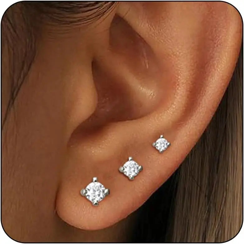 Zhejiang Sterling Silver 3 Pairs Tiny Stud Earrings Women