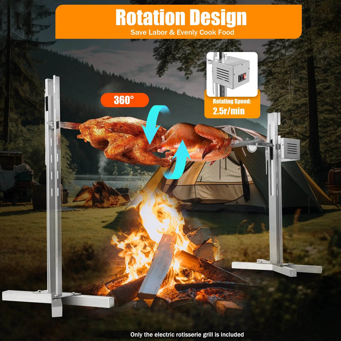 Electric Rotisserie BBQ Rack 40kg Load Capacity 20W 25W