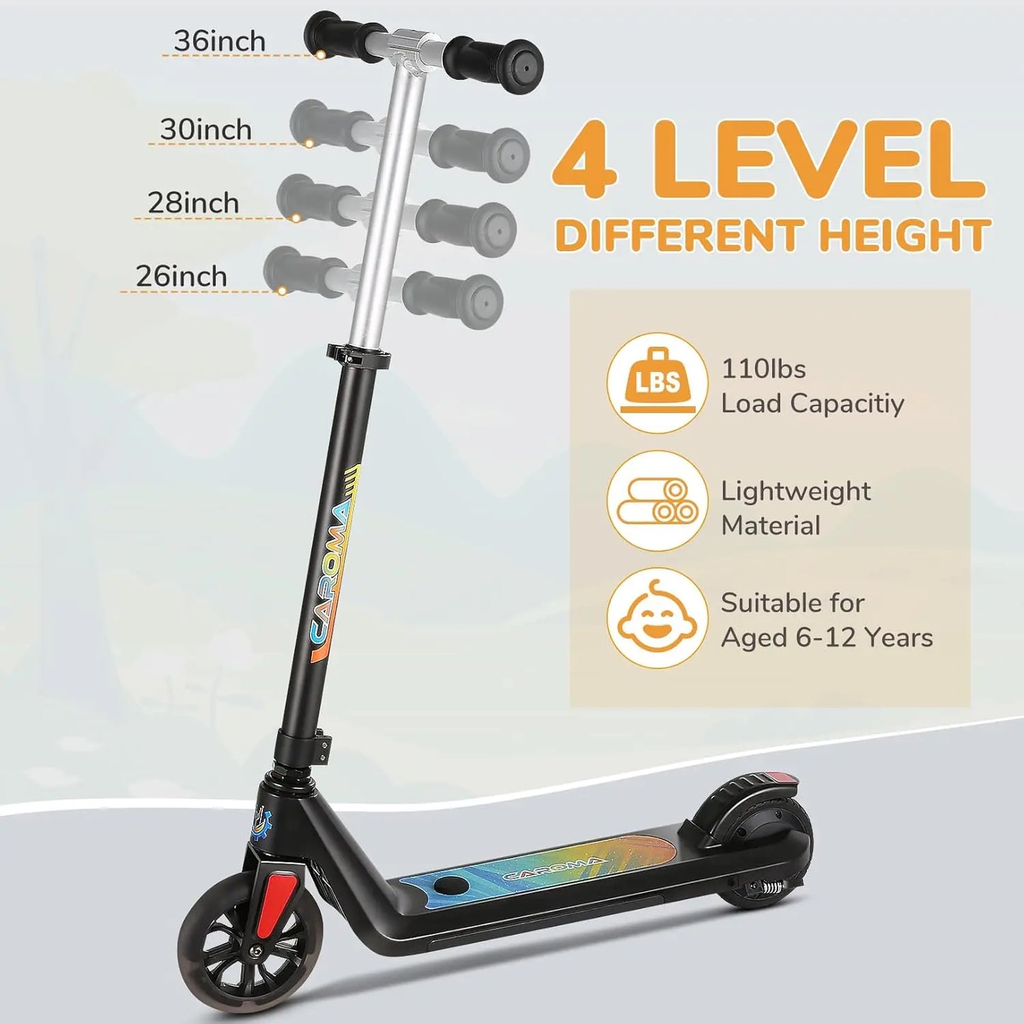 CAROMAC Electric Kids Scooter 120W Foldable LED Display