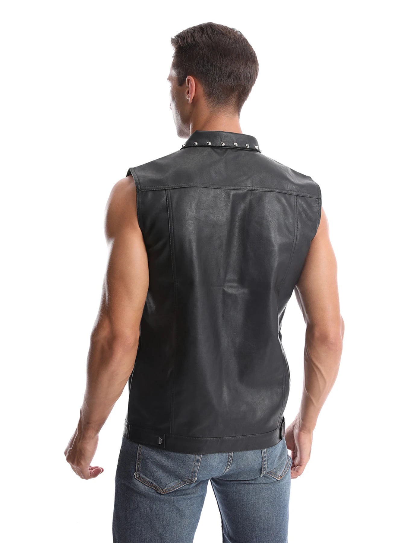 CN Zhejiang Men Punk Sleeveless Waistcoat Denim Jacket