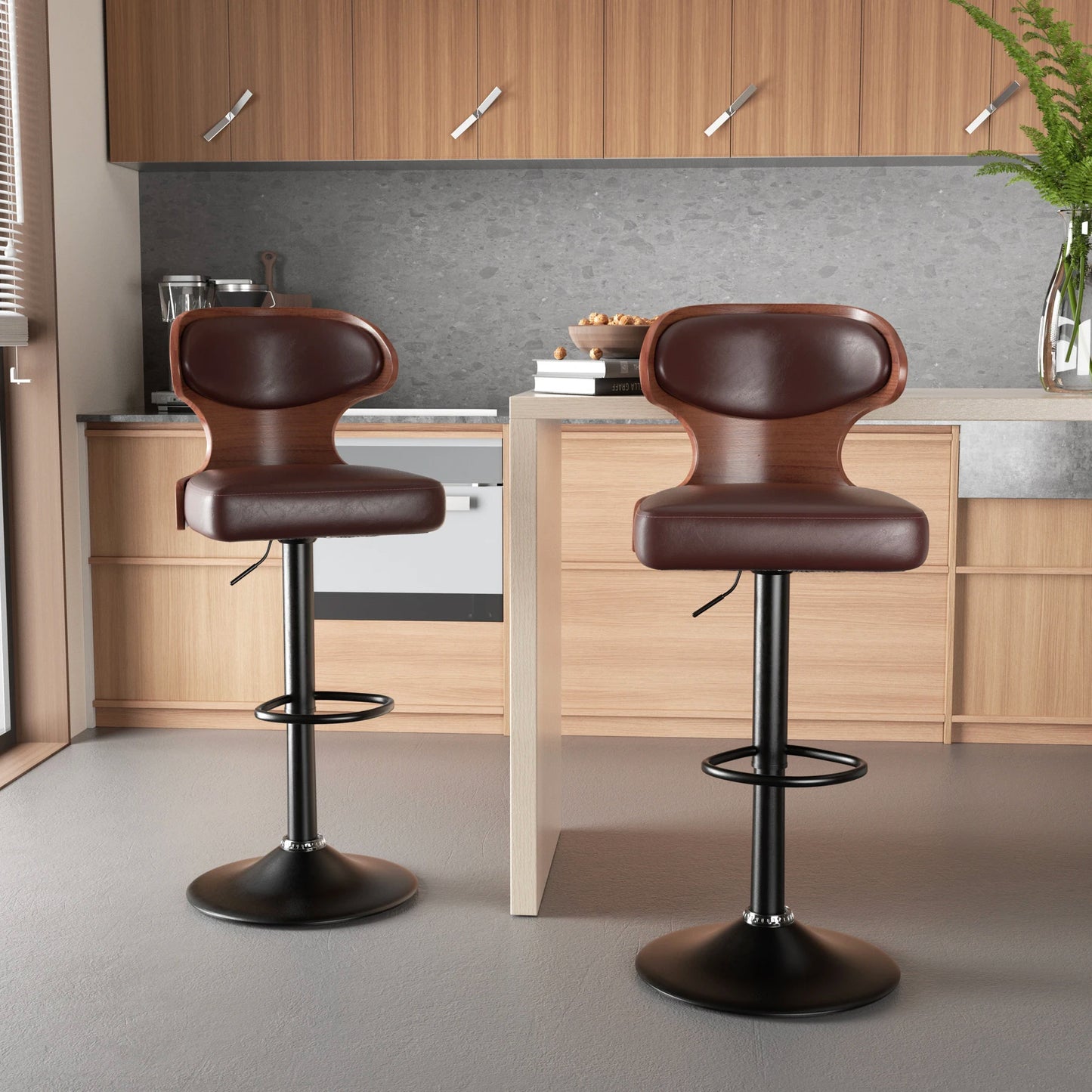 Nalupatio Bar Stool Set With Backrest And PU Leather