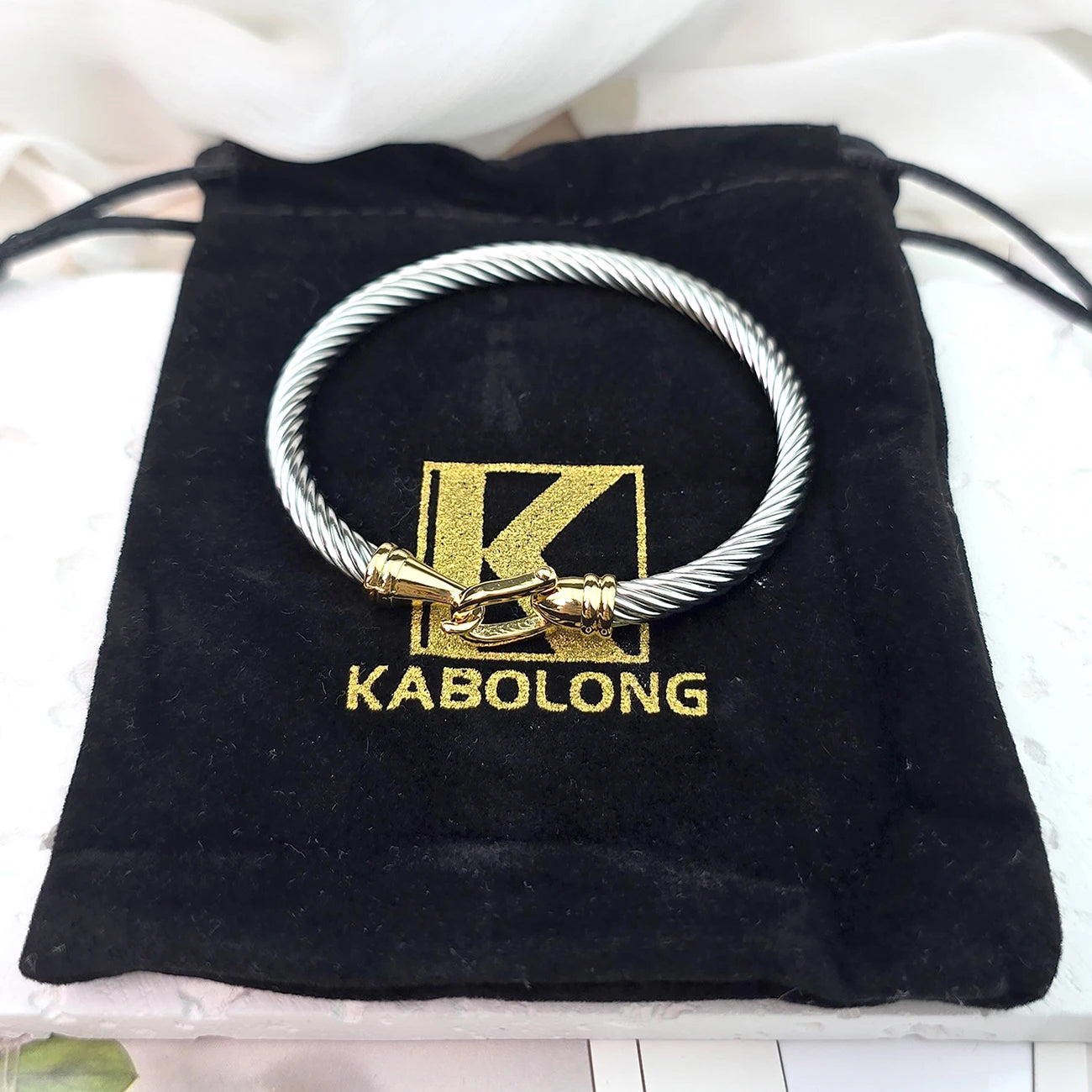 Kabolong Womens Twisted Stainless Steel Cable Bracelet