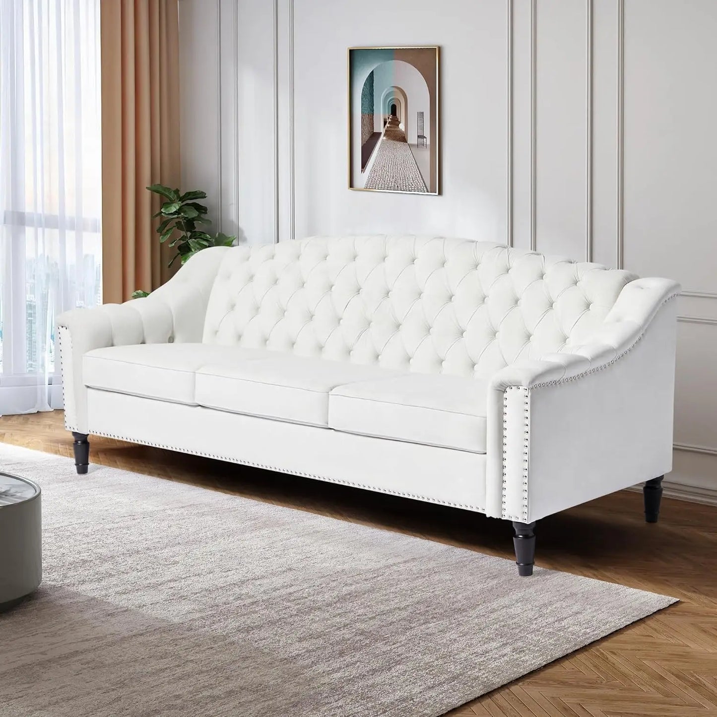 Sichuan 3 Seater Faux Leather Sofa Tufted Back Modern