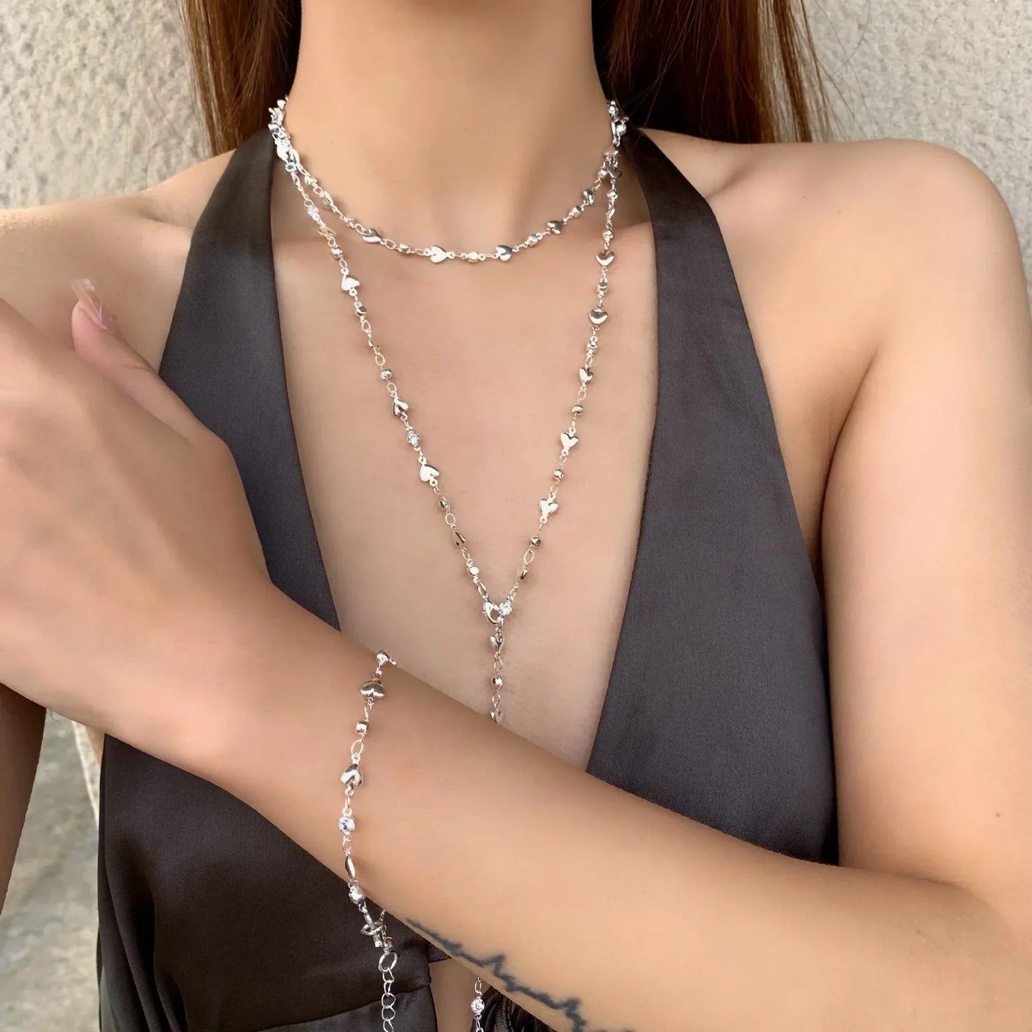 Rinhoo Y Shaped Glass Necklace Collarbone Chain Jewelry