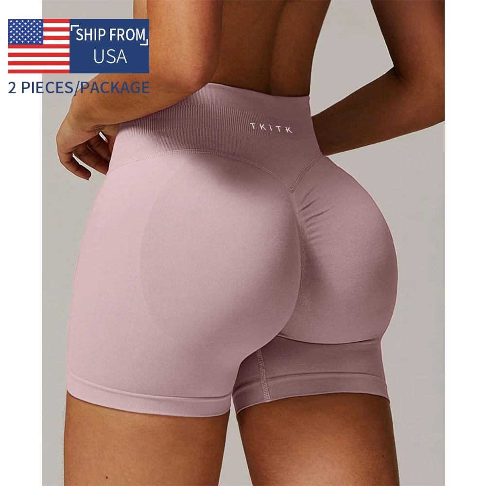 TKITK Seamless Women Yoga Shorts 2 Pack Soft Gym Running