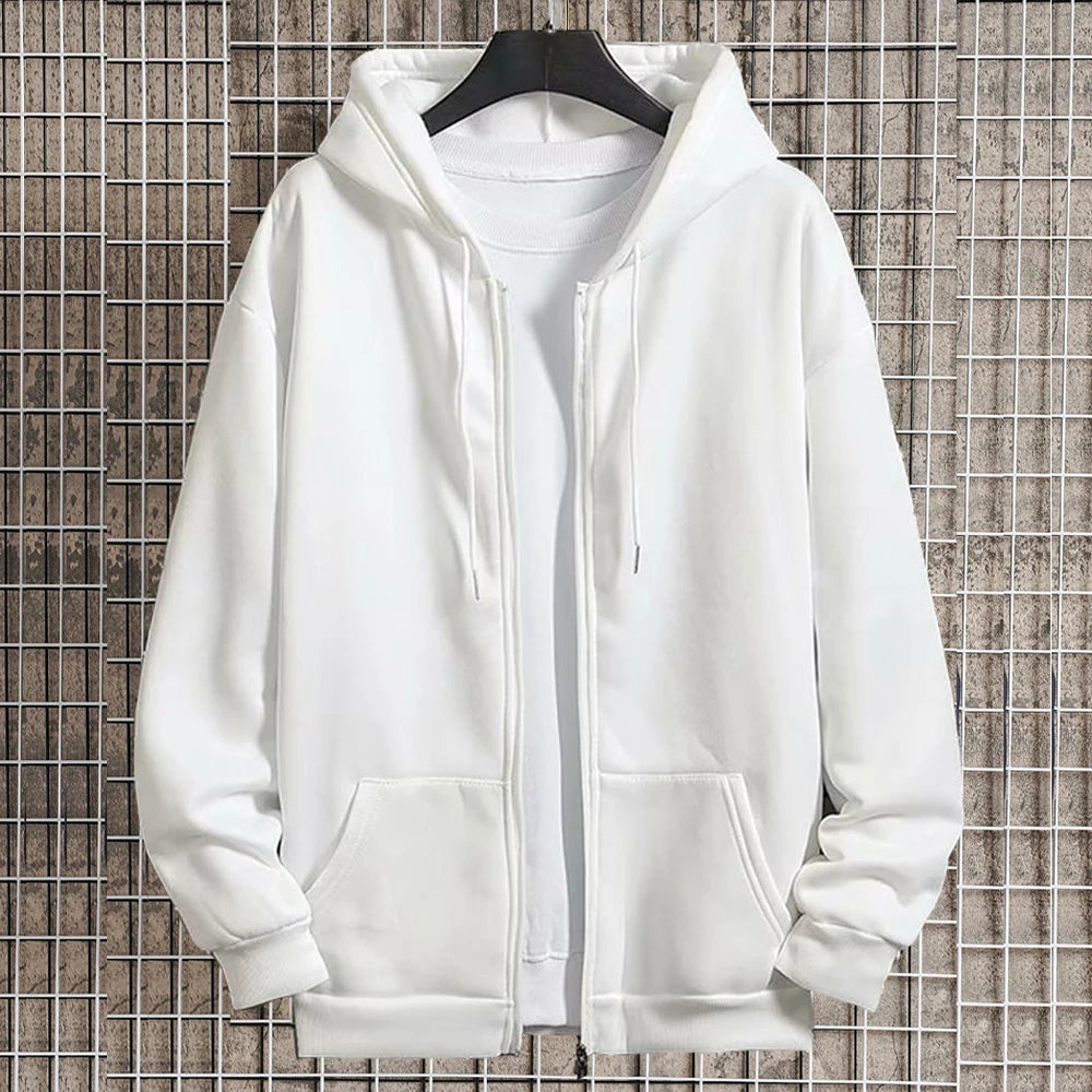 Autumn Men Hooded Jacket With Zipper Closure Sweatshirt
