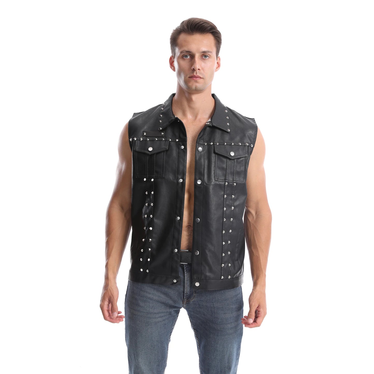 CN Zhejiang Men Punk Sleeveless Waistcoat Denim Jacket