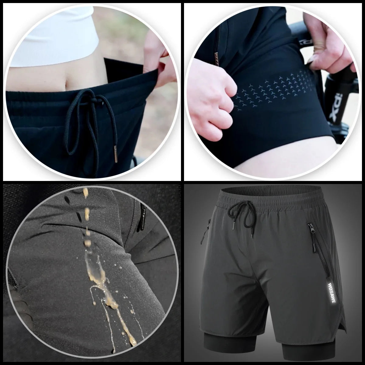 WOSAWECN 2 In 1 MTB Padded Cycling Breathable Shorts Men