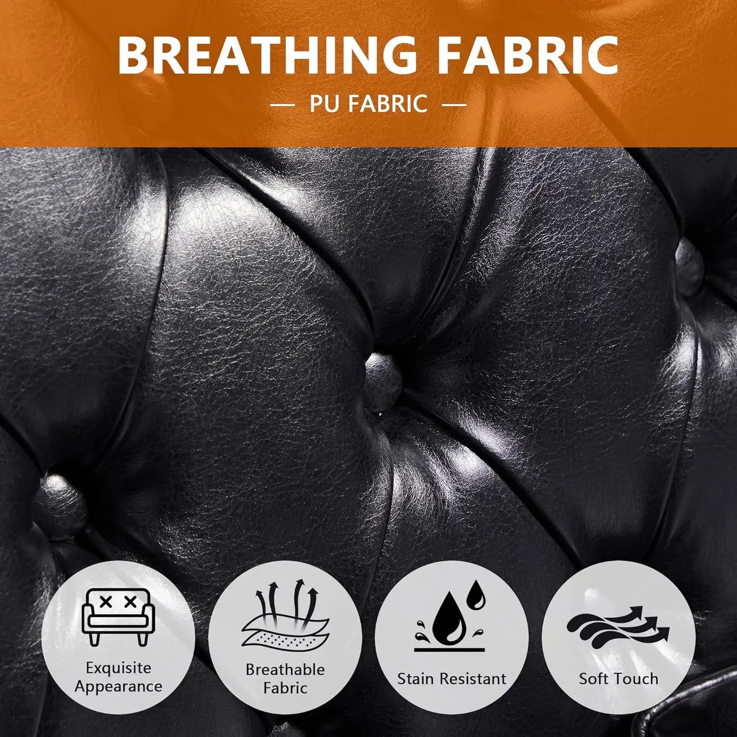 Sichuan 3 Seater Faux Leather Sofa Tufted Back Modern