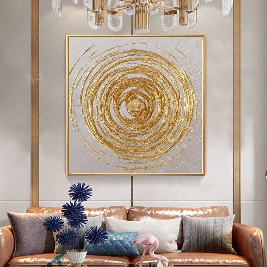 YYR Wall Art Handmade Gold Texture Canvas Oil Painting