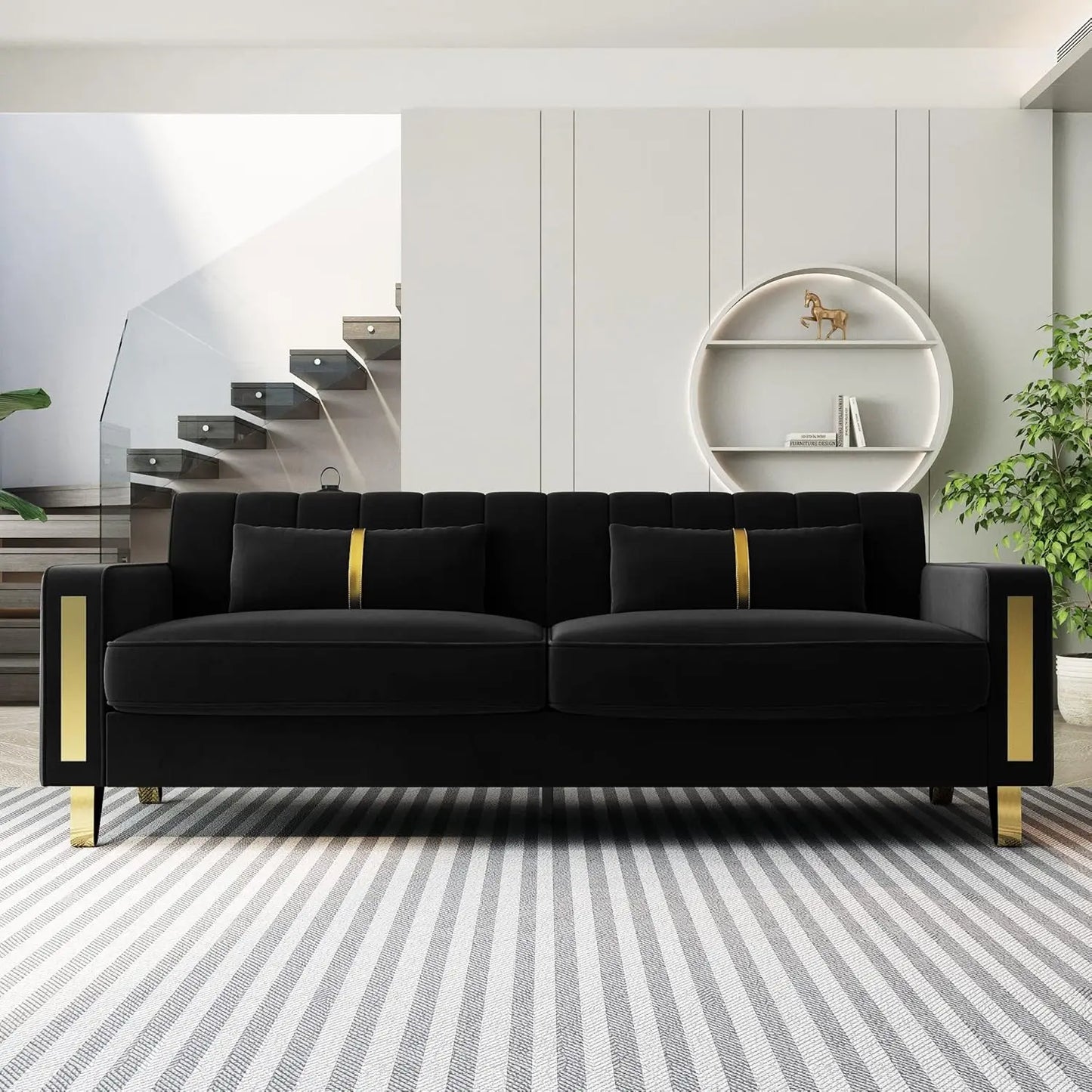 Guangbai Modern Velvet Loveseat Sectional Sofa Metal Legs