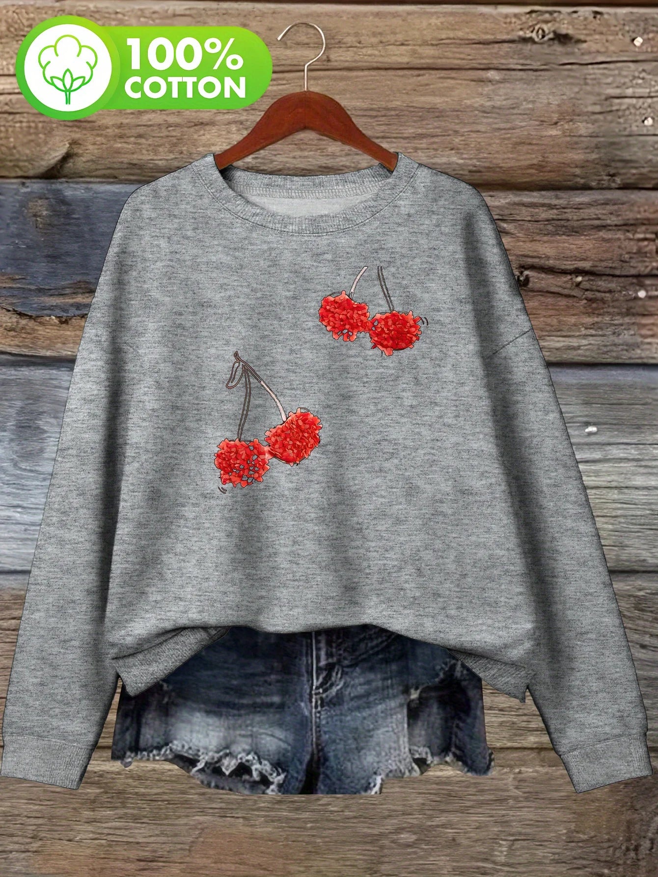 Zhejiang 100 Percent Cotton Hoodless Strawberry Bow Sweater