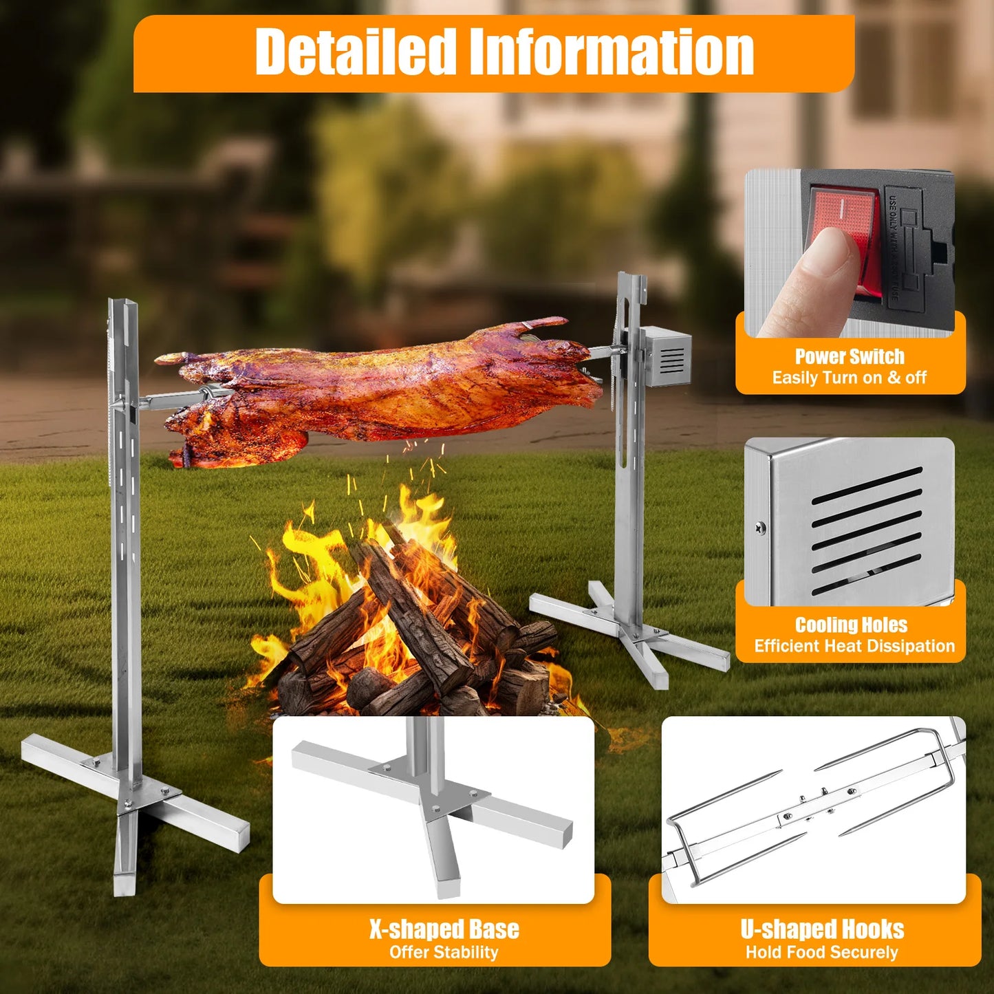 Electric Rotisserie BBQ Rack 40kg Load Capacity 20W 25W