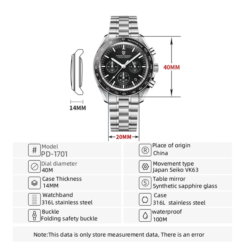 PAGANI DESIGN V5 Moon Chronograph Quartz Watch For Men