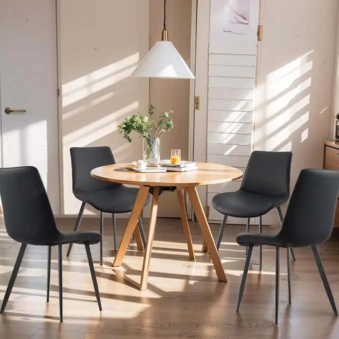 HUANZHUANG Modern PU Leather Dining Chairs With Metal Legs