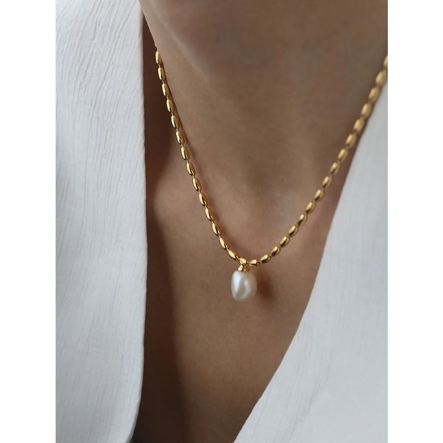 Titanium With 18K Gold Beads Pearl Choker Necklace Elite