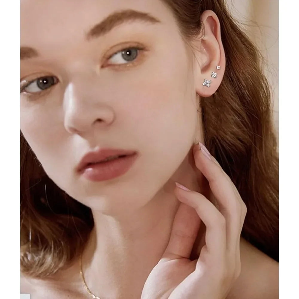 Zhejiang Sterling Silver 3 Pairs Tiny Stud Earrings Women