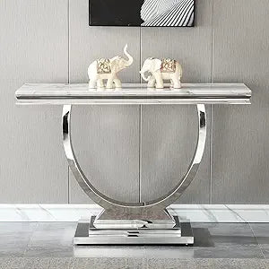 Marble Coffee Table With Mirrored Stainless Steel Base