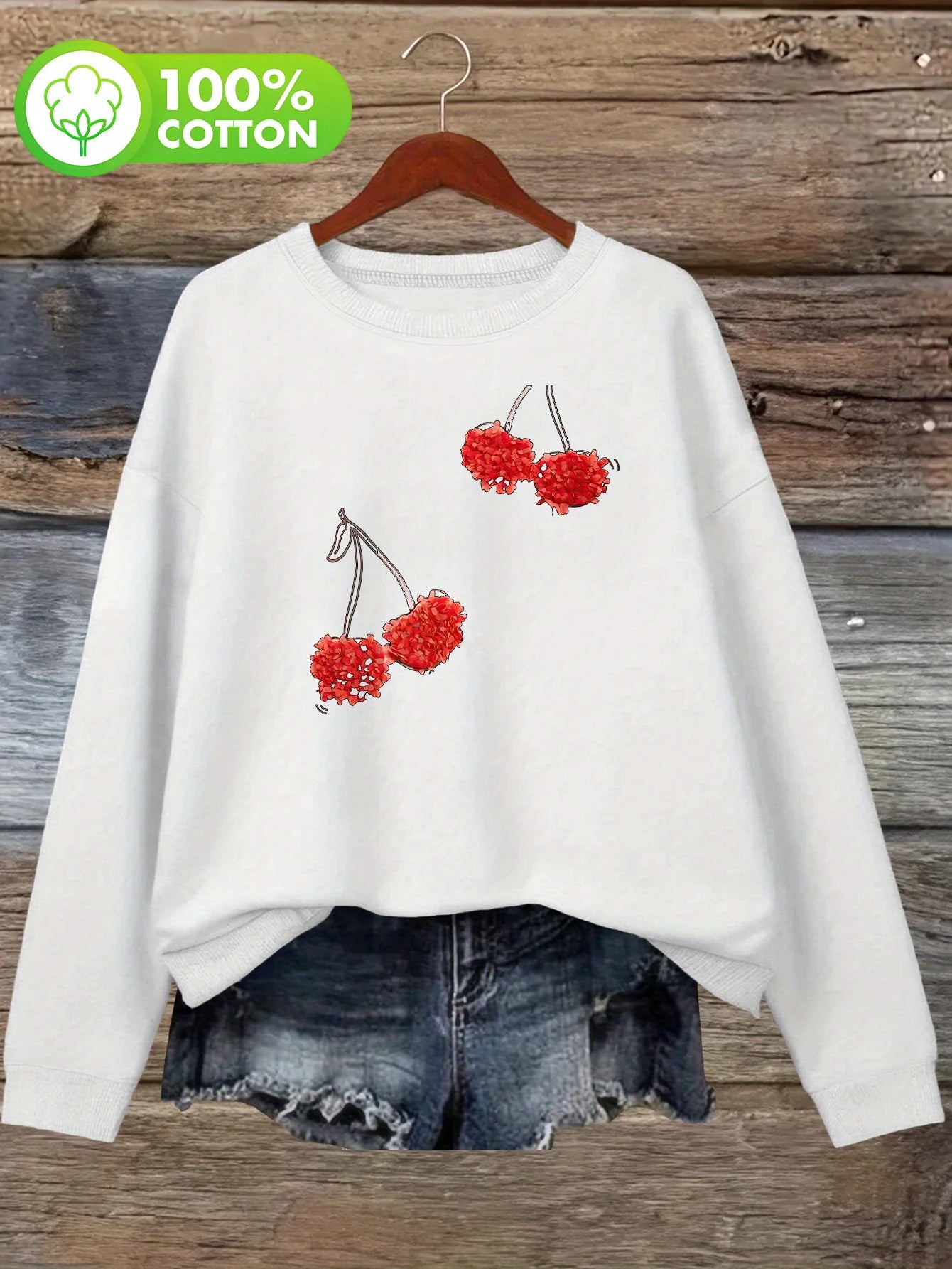 Zhejiang 100 Percent Cotton Hoodless Strawberry Bow Sweater