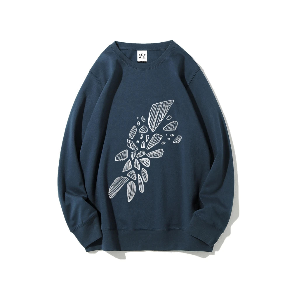 Closure Abstract Leaf Pattern Sweatshirt Artistic Sketch