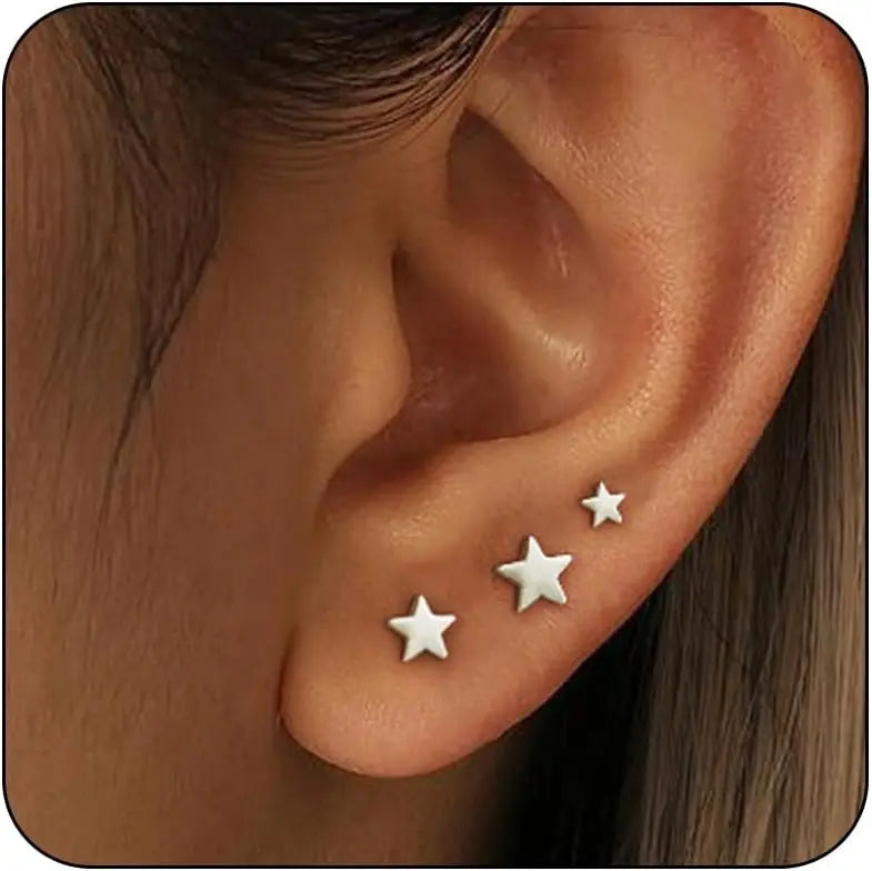 Zhejiang Sterling Silver 3 Pairs Tiny Stud Earrings Women