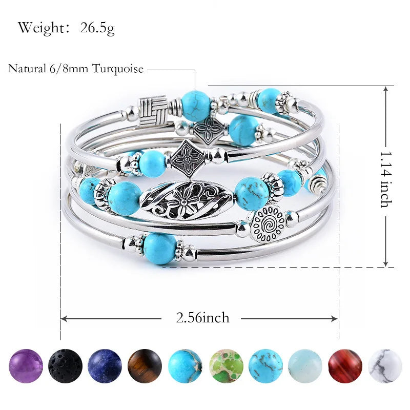 Guangdong Vintage Turquoise Wrap Bracelet Set Genuine Stone