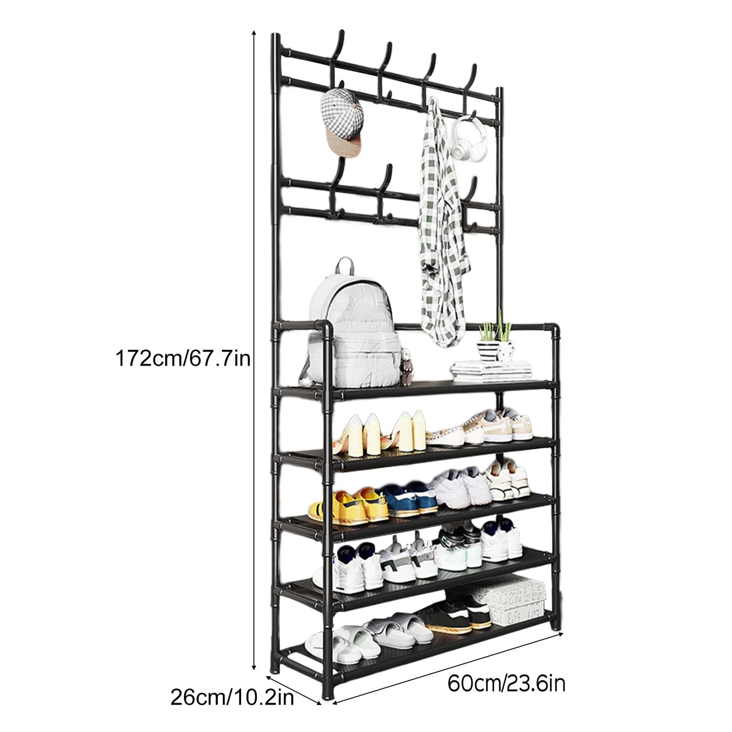 Hign-concerned Coat Rack With Shoe Organizer Five Tier