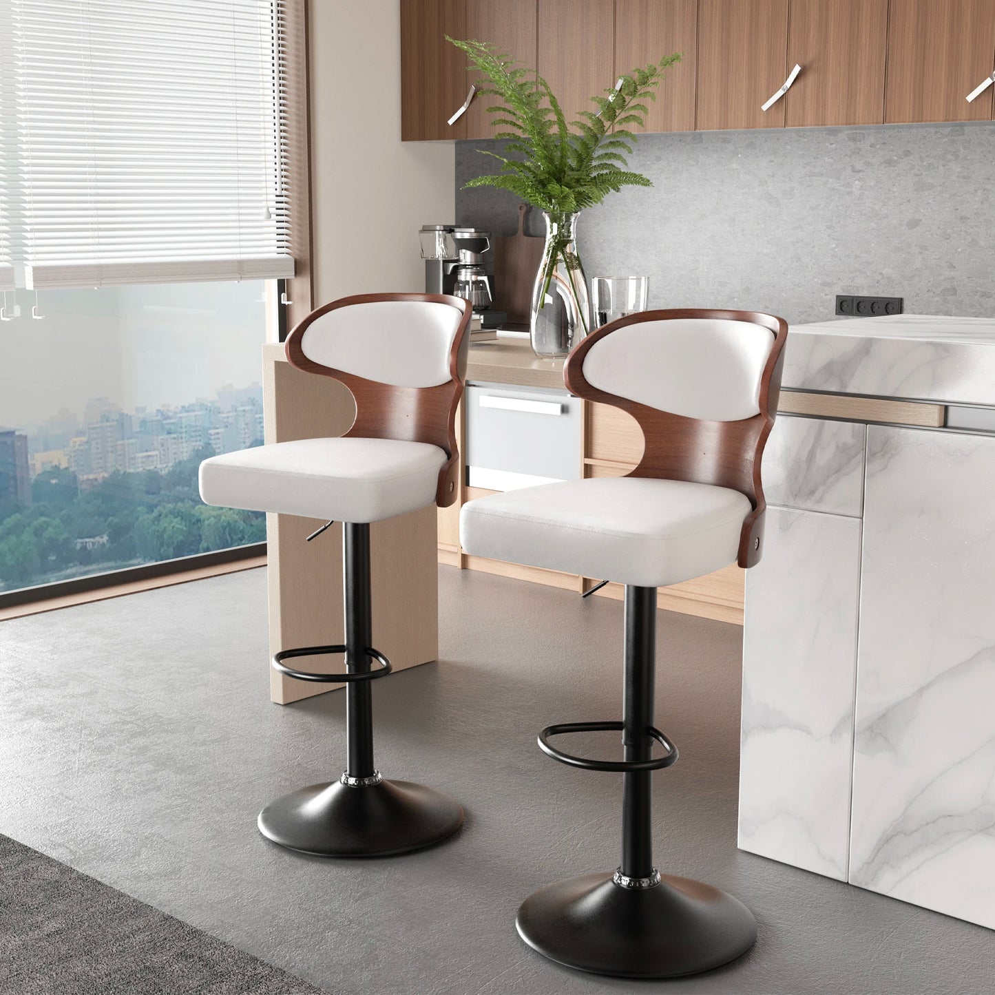 Nalupatio Bar Stool Set With Backrest And PU Leather