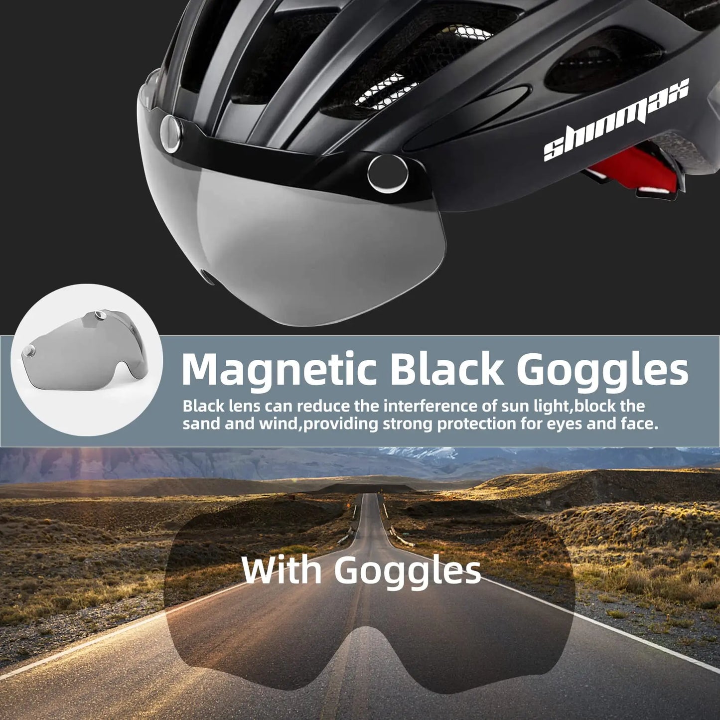 Shinmax Bicycle Helmet With Magnetic Glasses And Light
